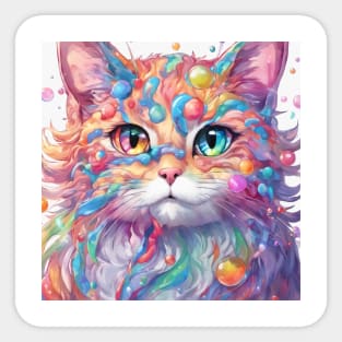 Cat soap bubbles and rainbows Sticker